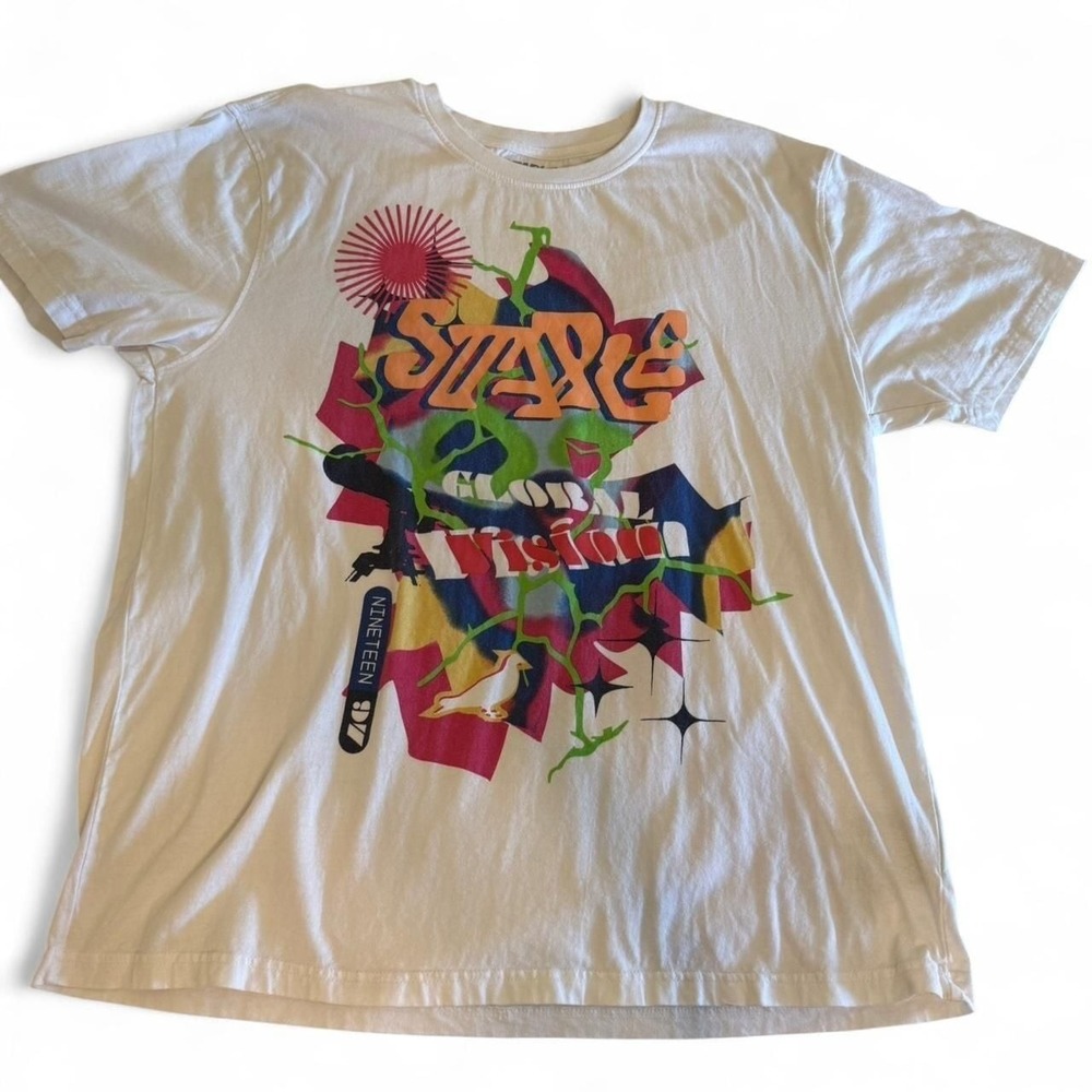 Staple Pigeon Global Vision Graphic Tee, White Streetwear Shirt, Size XL